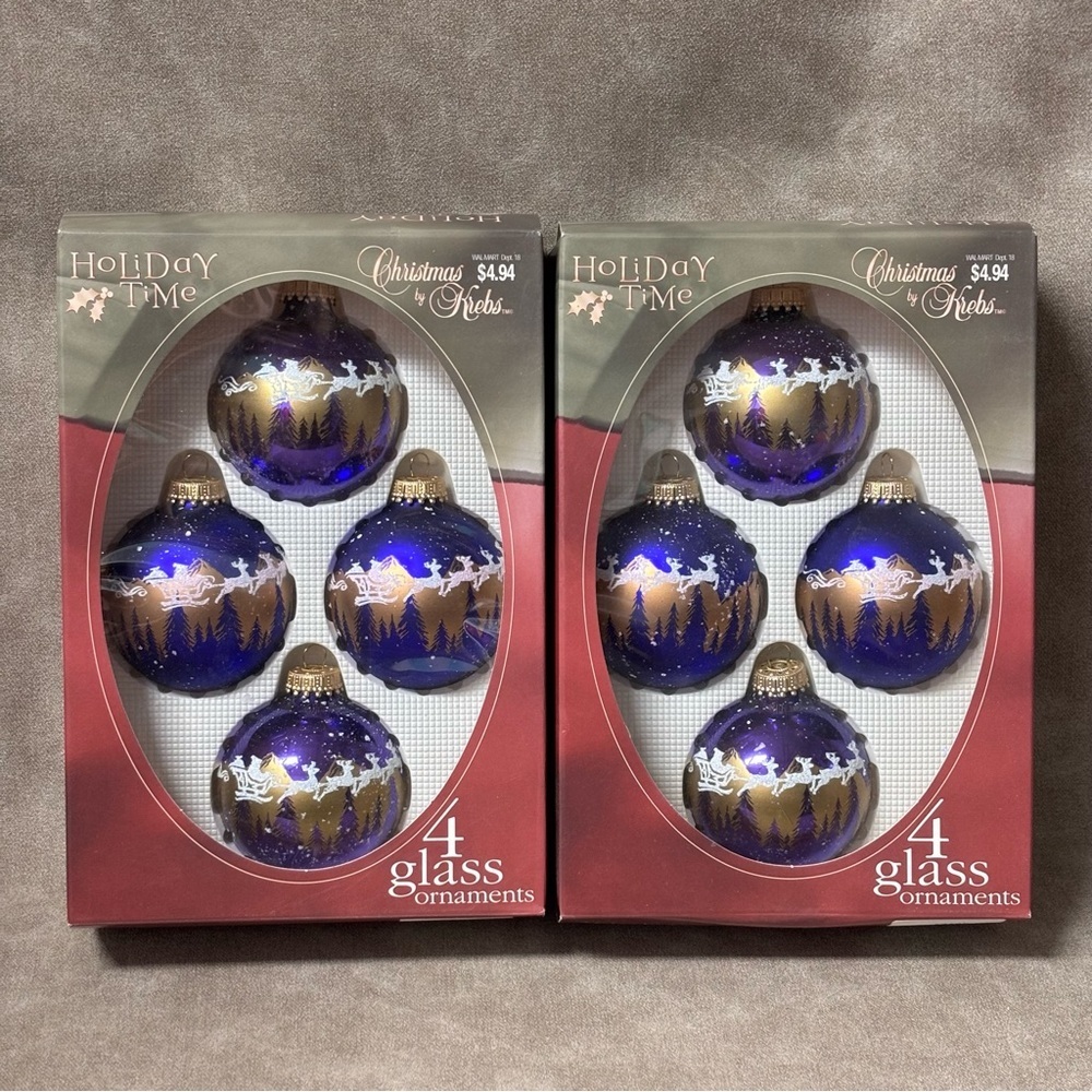 Vintage set of 2 boxes Christmas by Krebs Glass Made in USA Ornaments